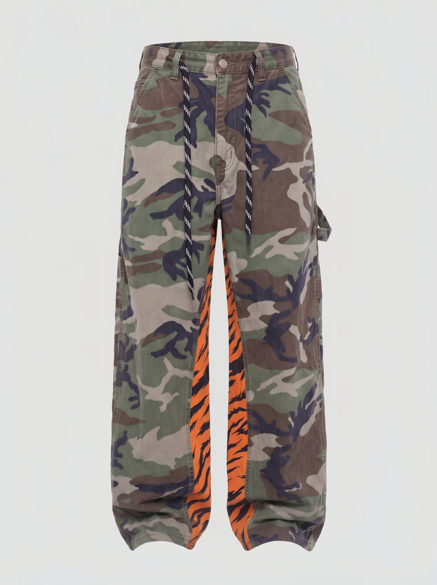 Brick Lane Wide-leg Camouflage Mesh Cargo Pants - Green