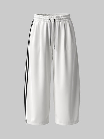 Co-ed Dorm Wide-leg Side-Stripe Track Pants - White