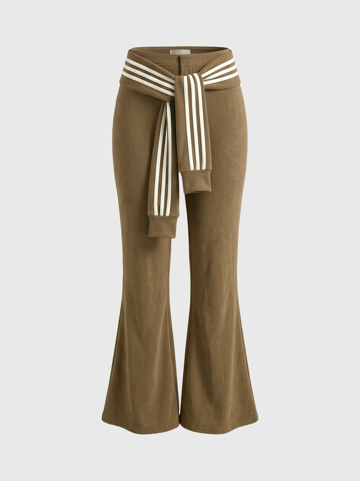 Co-ed Dorm Flared Fold-over Waistband Pants - Brown