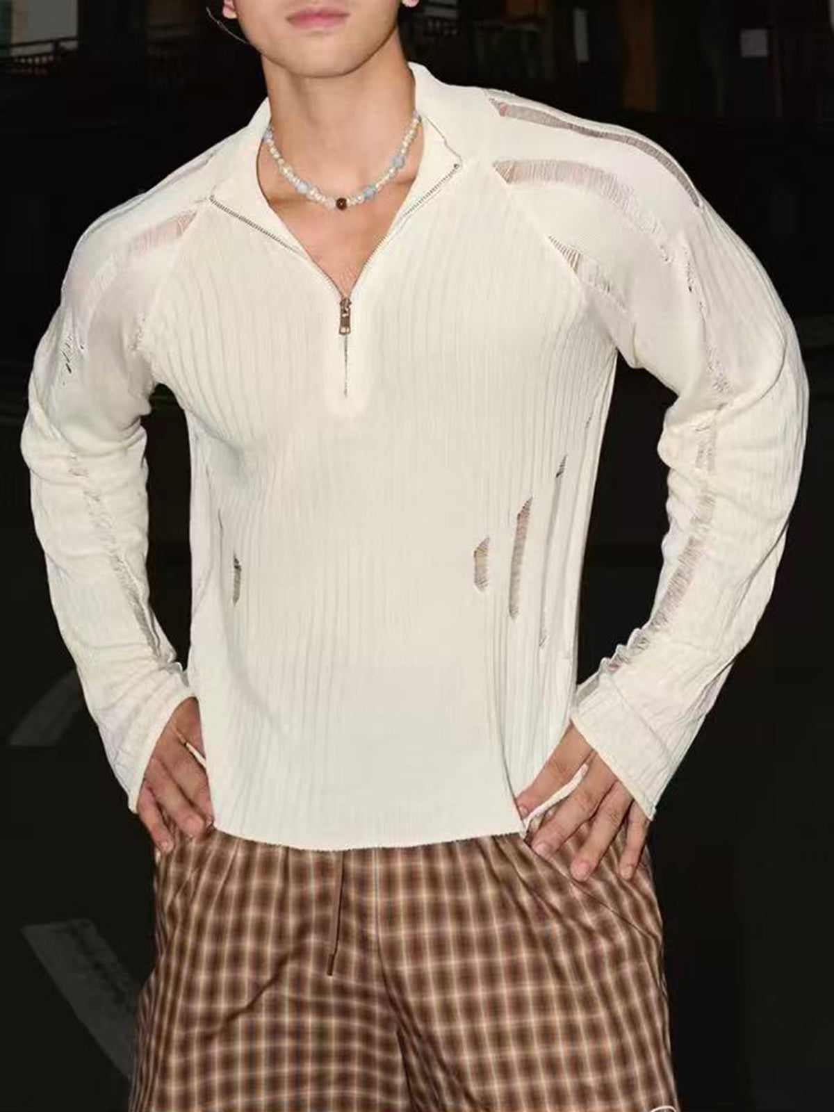 American Club Skimming Crewneck Long Sleeve Top - White