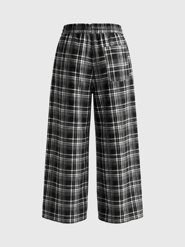 Co-ed Dorm Wide-leg Plaid Pants - Black