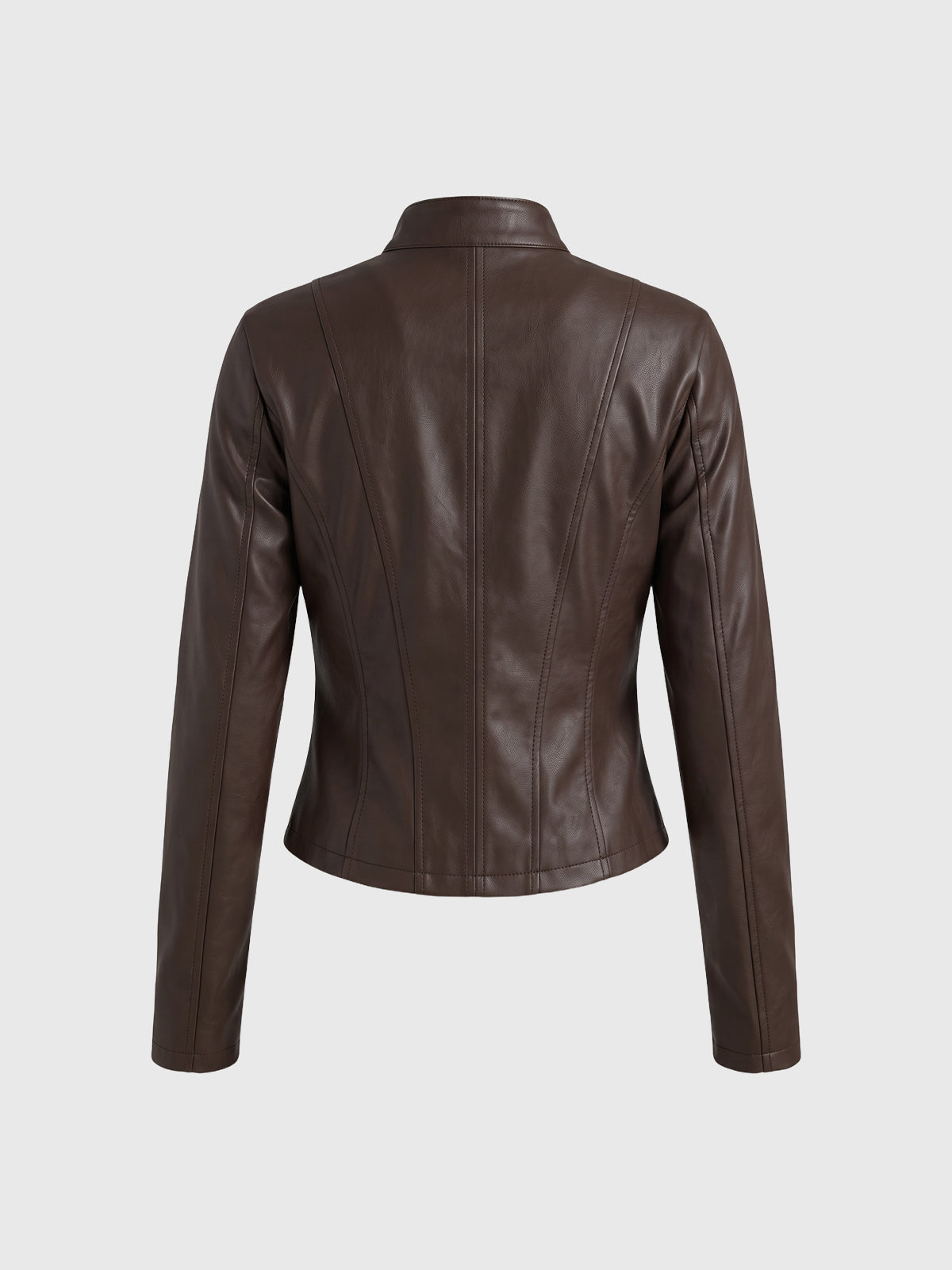 Co-ed Dorm Skimming Asymmetric-Zip Faux-Leather Jacket - Brown