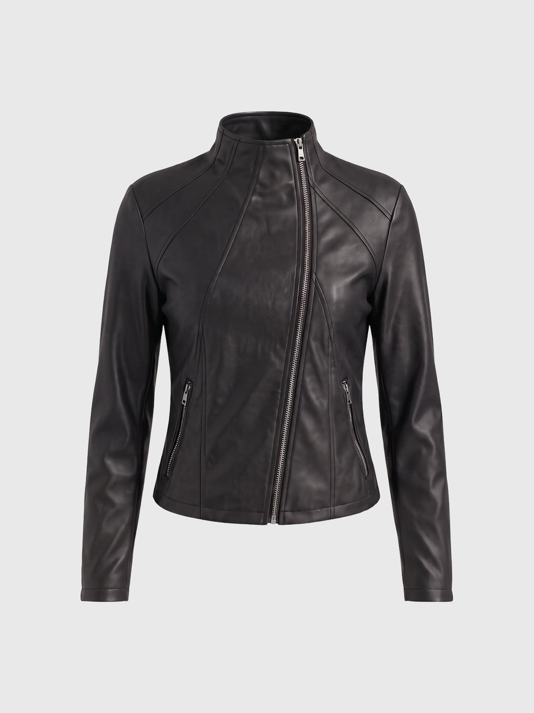 Co-ed Dorm Skimming Asymmetric-Zip Faux-Leather Jacket - Black