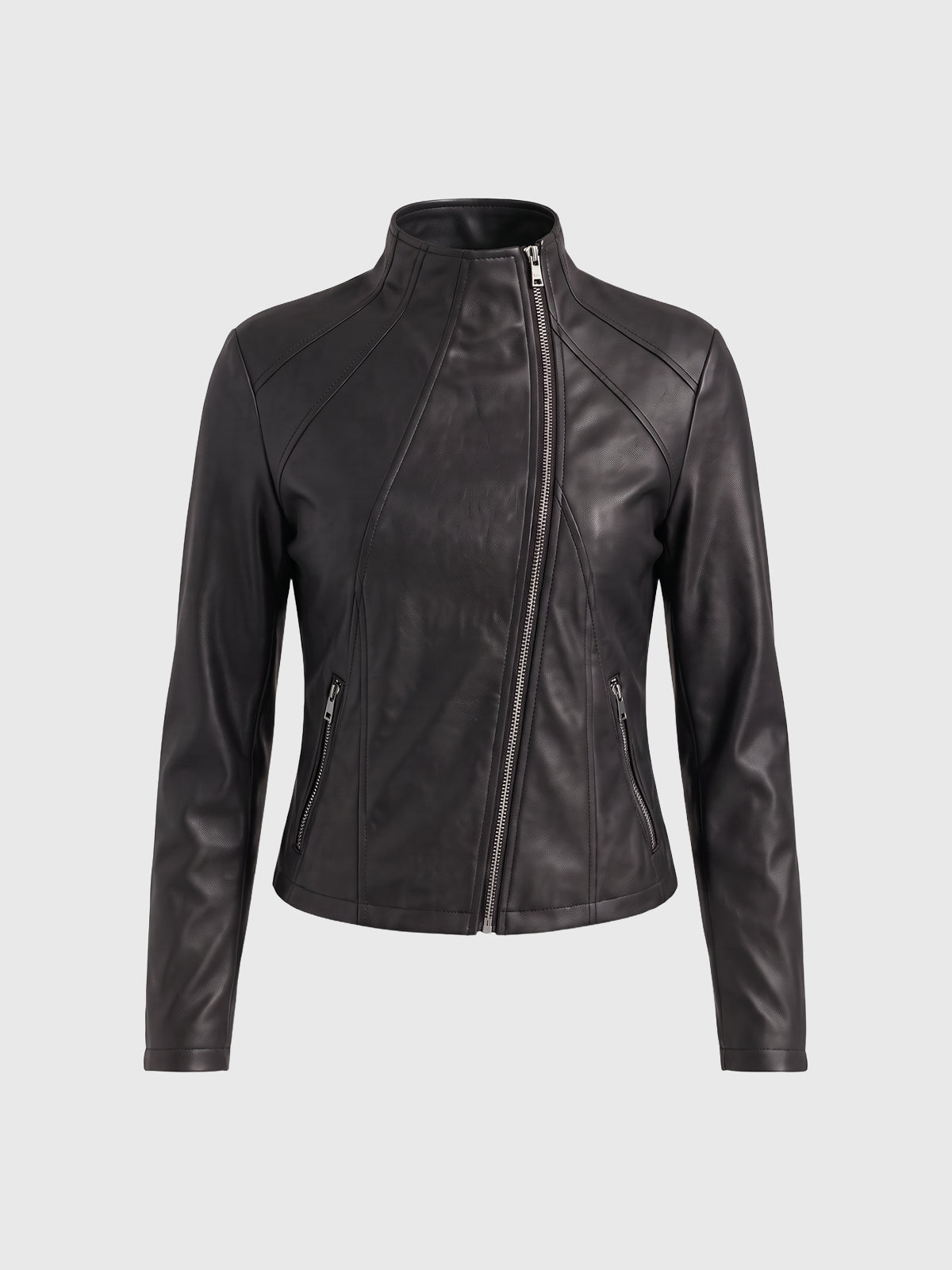 Co-ed Dorm Skimming Asymmetric-Zip Faux-Leather Jacket - Black