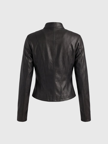 Co-ed Dorm Skimming Asymmetric-Zip Faux-Leather Jacket - Black
