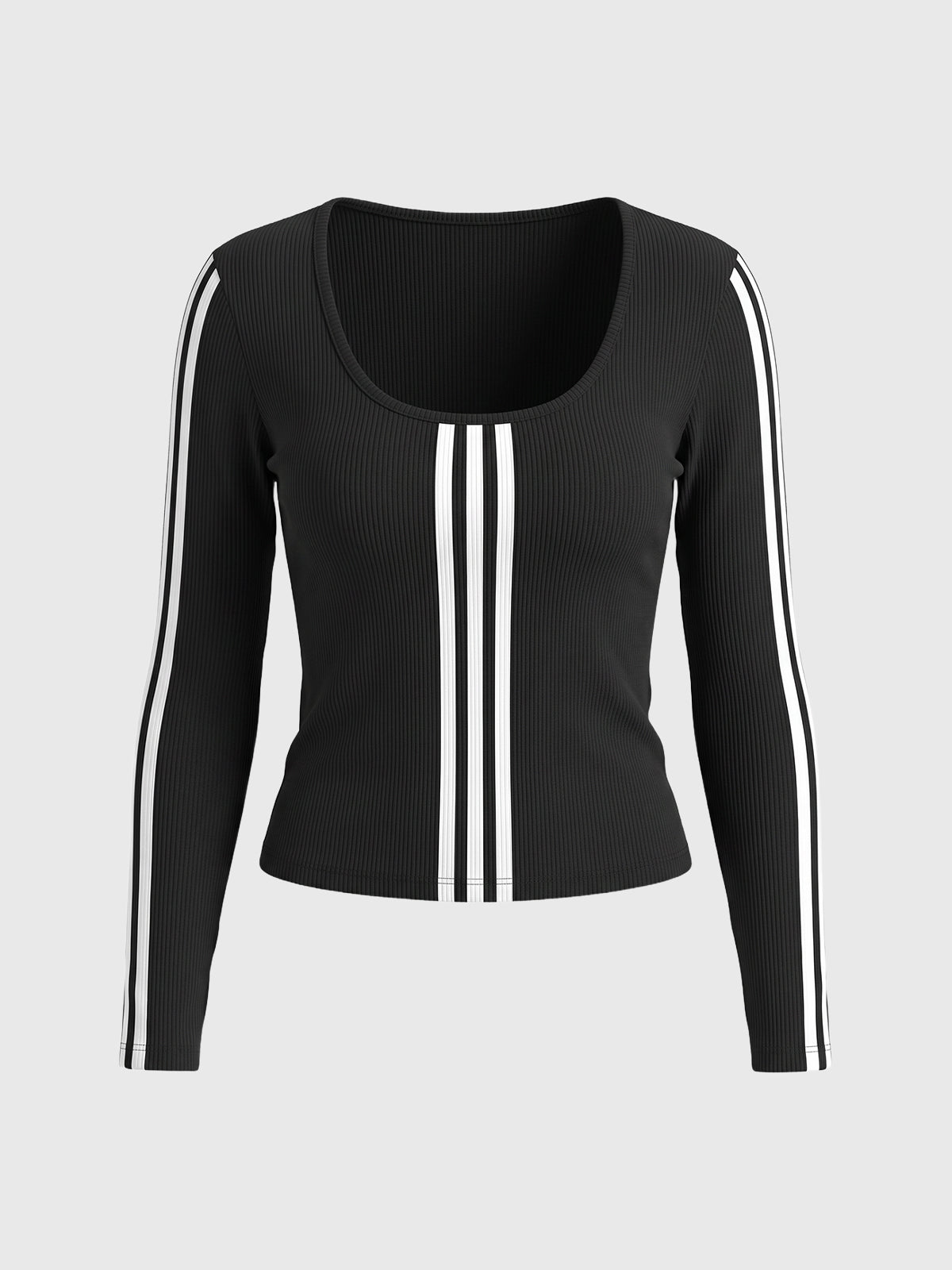 Co-ed Dorm Skimming Striped Long Sleeve Top - Black
