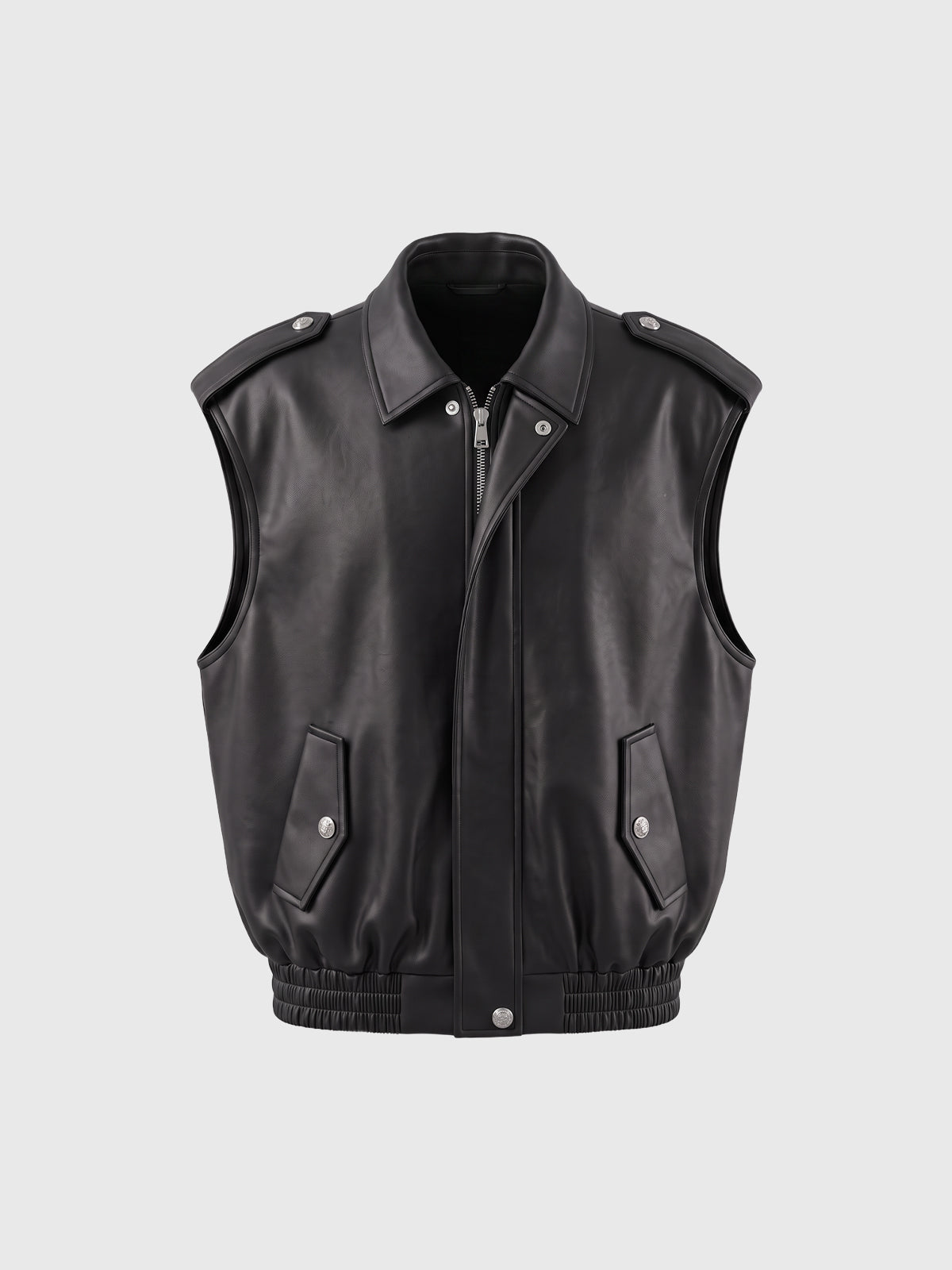 Co-ed Dorm Baggy Faux-Leather Biker Vest - Black