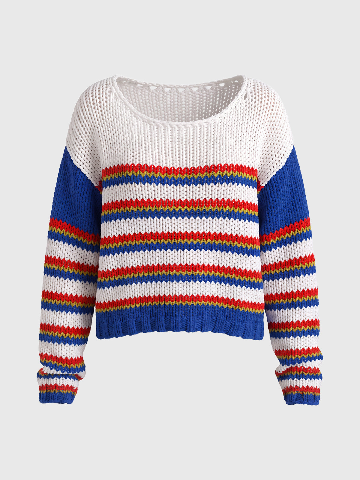 American Club Baggy Striped Knit Sweater - White