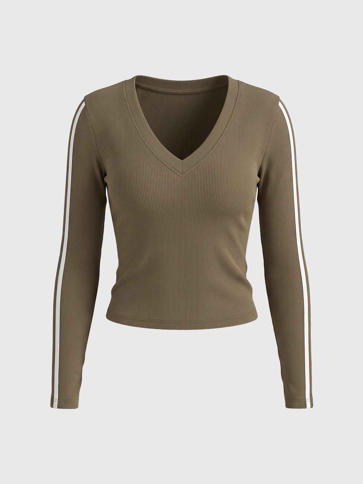 Co-ed Dorm Two-Piece V-Neck Top and Flare Pants Set - Brown
