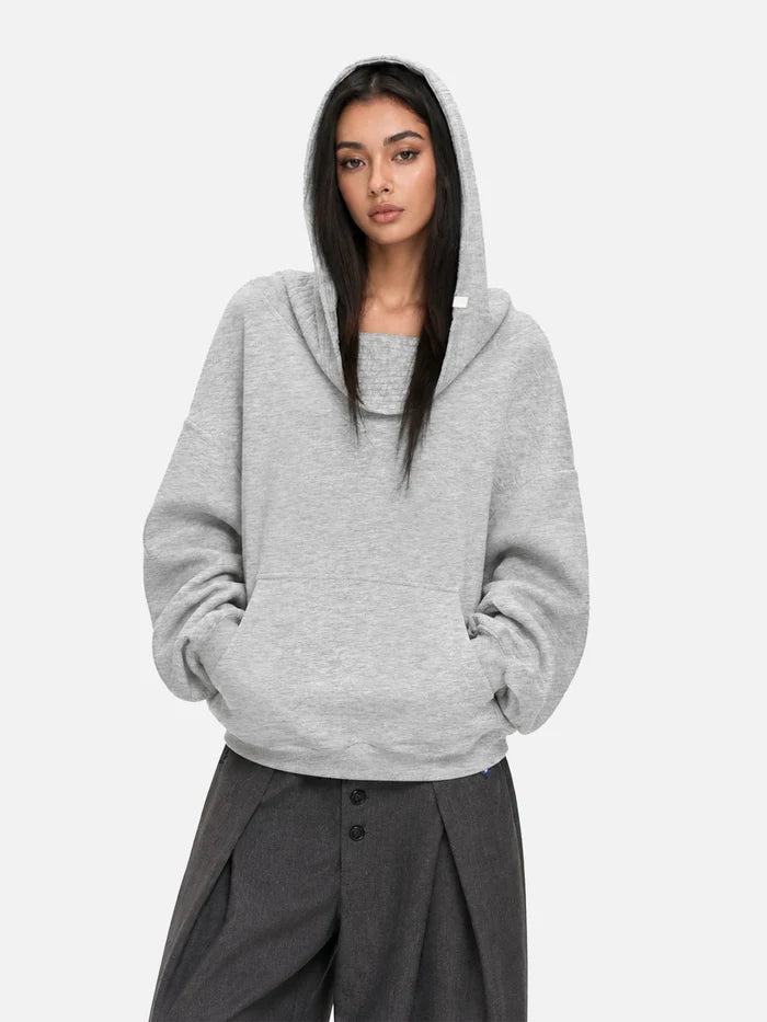 Co-ed Dorm Skimming Off-Shoulder Fold-over Top - Grey