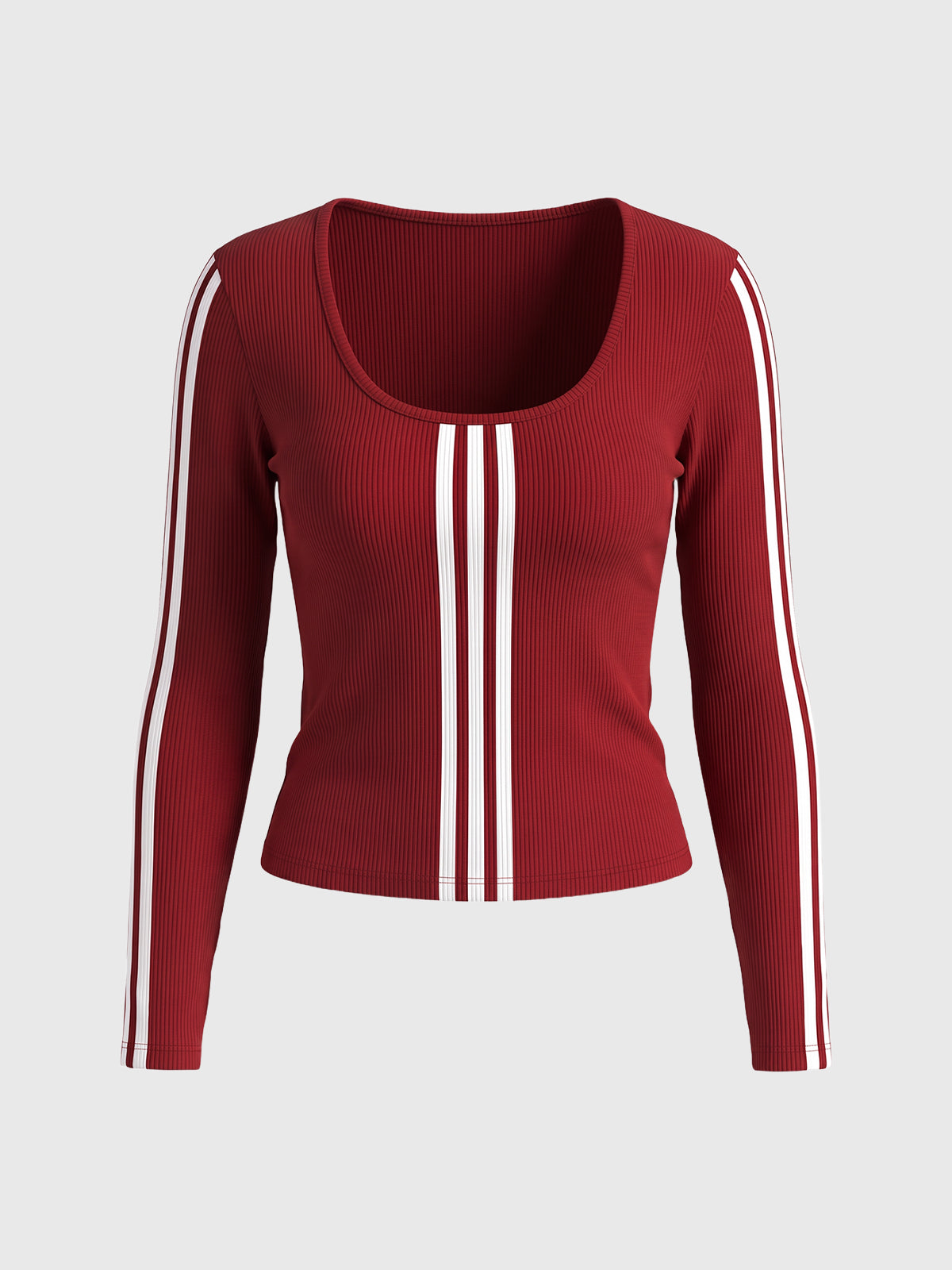 Co-ed Dorm Skimming Striped Long Sleeve Top - Red