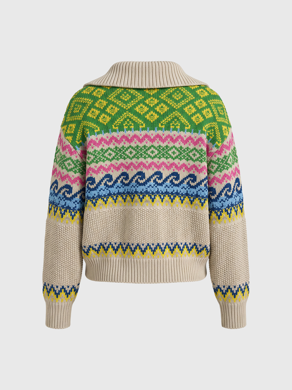 Co-ed Dorm Baggy Colorblock Knit Sweater - Beige