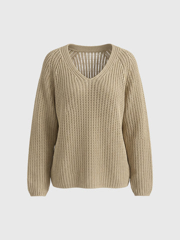 Co-ed Dorm Baggy Chunky V-Neck Knit Sweater - Brown