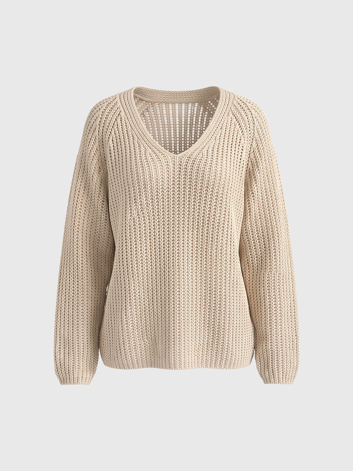 Co-ed Dorm Baggy Chunky V-Neck Knit Sweater - Beige