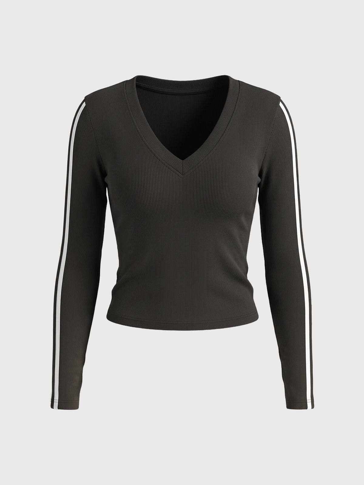 Co-ed Dorm Skimming Graphic V-Neck Long Sleeve Top - Grey