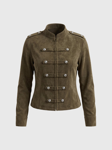 Co-ed Dorm Skimming Military Buttoned Jacket - Brown