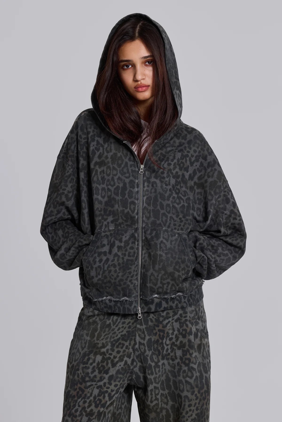 Co-ed Dorm Baggy Washed Zip-up Bomber Jacket - Grey