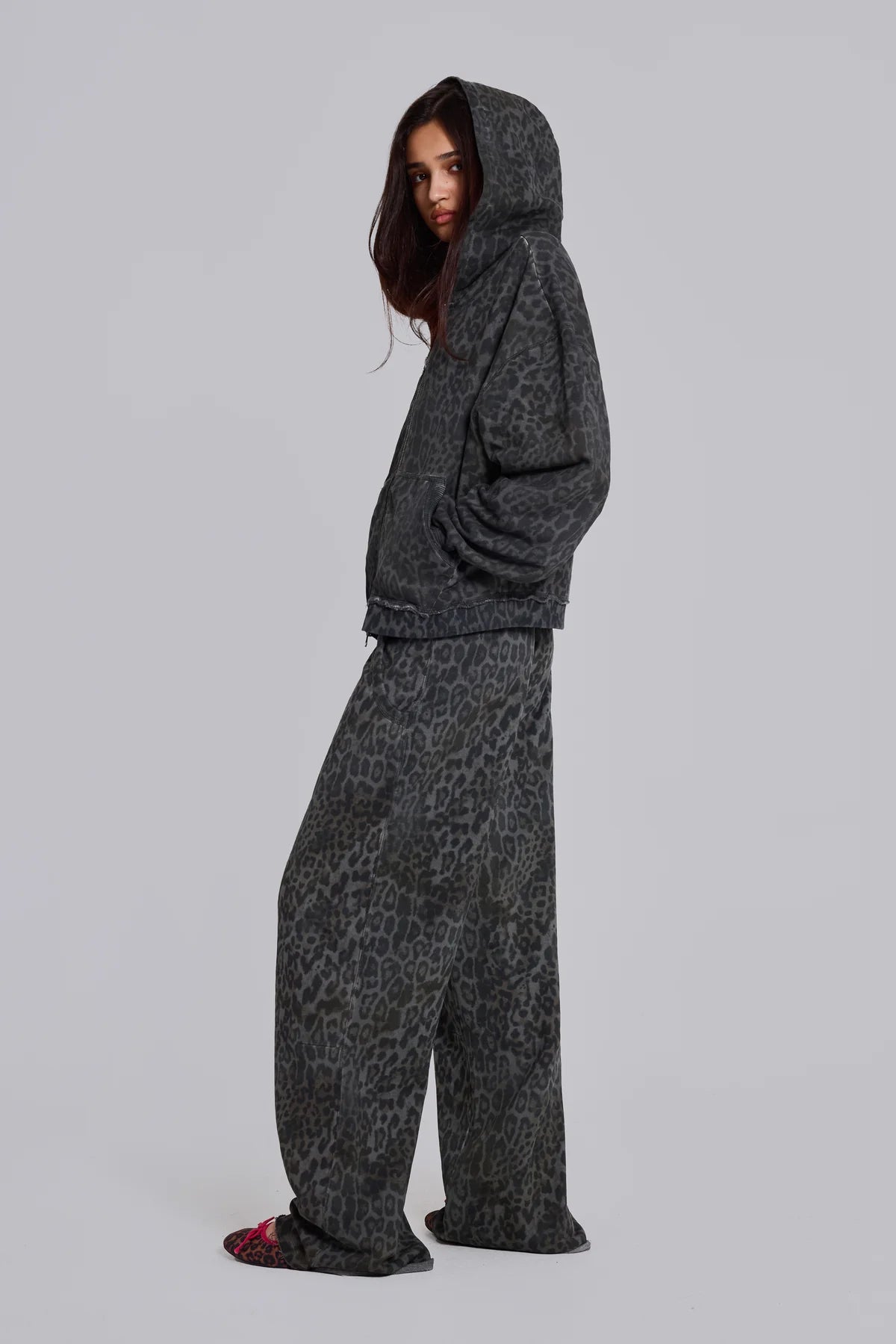 Co-ed Dorm Baggy Washed Zip-up Bomber Jacket - Grey