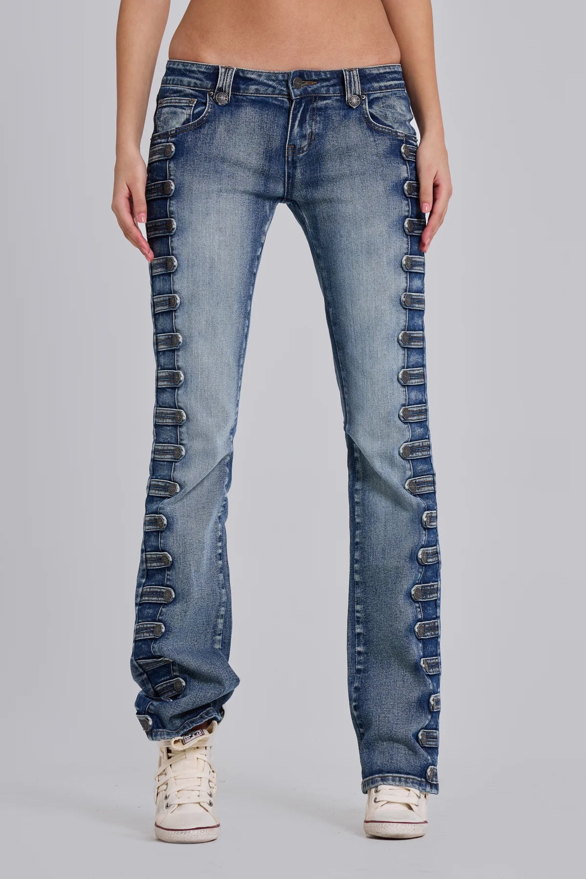 Co-ed Dorm Skimming Low-Rise Bootcut Denim Maxi Pants - Blue