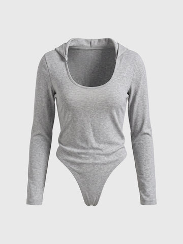 Co-ed Dorm Skimming Long-Sleeve Scoop-Neck Bodysuit - Grey
