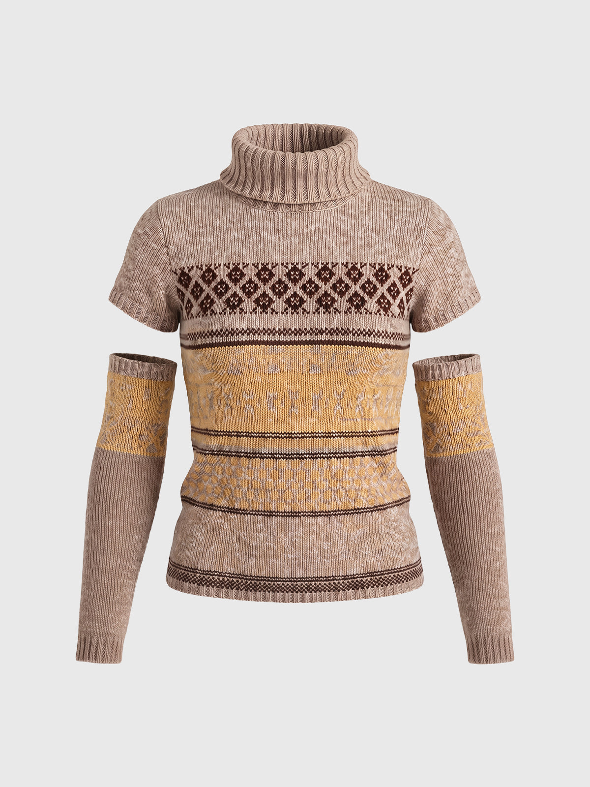 Co-ed Dorm Baggy Striped Cutout Knit Sweater - Brown