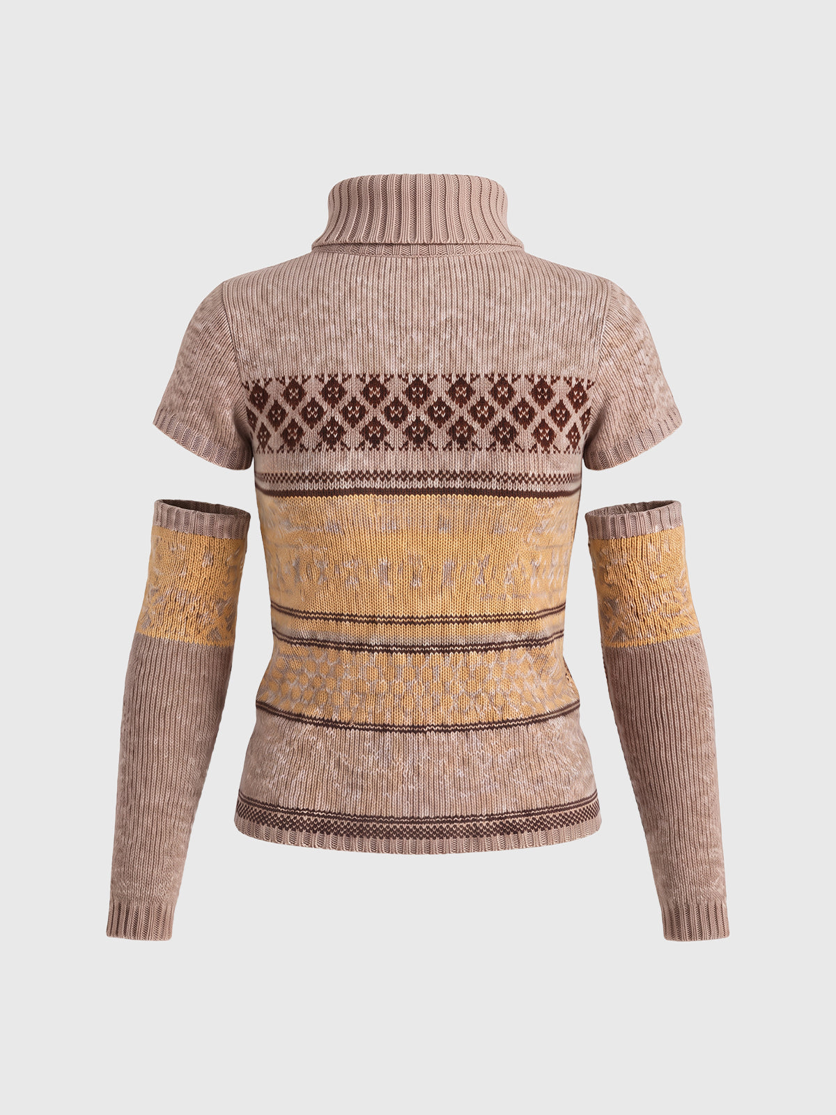 Co-ed Dorm Baggy Striped Cutout Knit Sweater - Brown