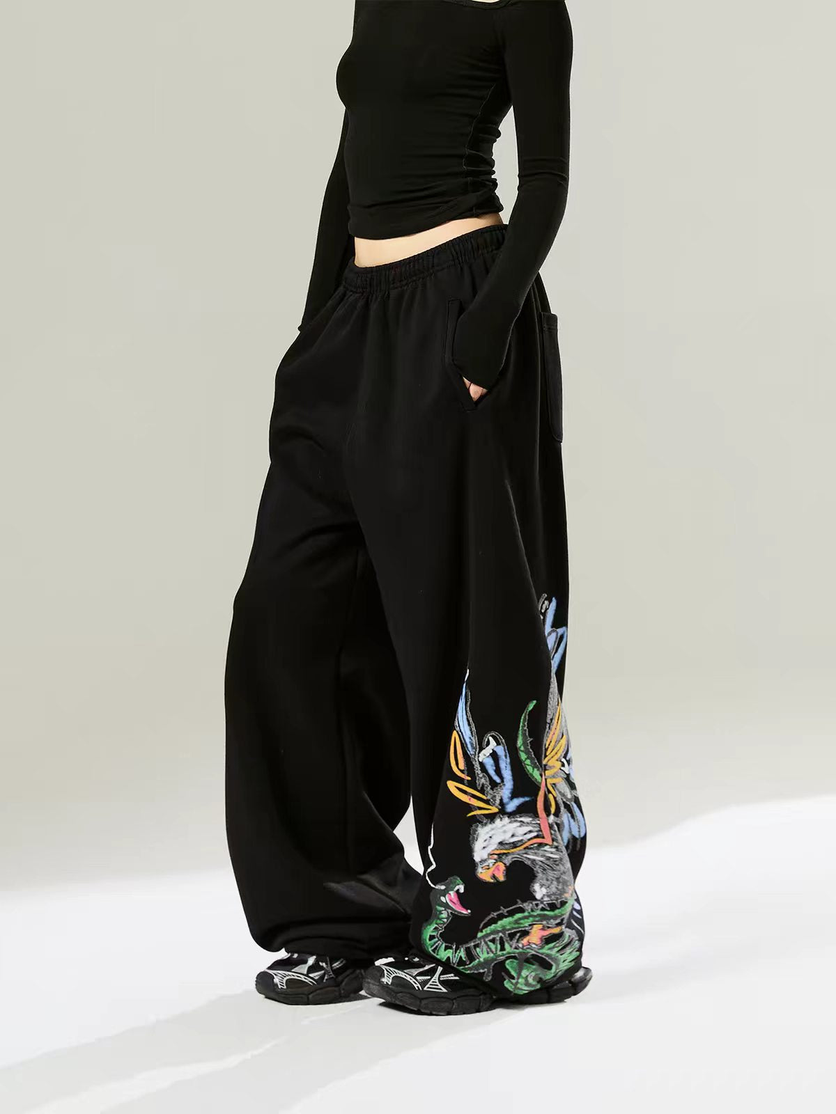 Weekday Outdoor Wide-leg Graphic Print Parachute Maxi Pants - Black