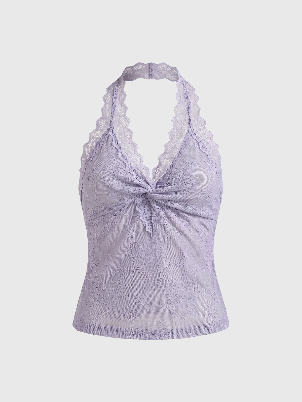 Co-ed Dorm Skimming Lace Trim Halter Top - Grey