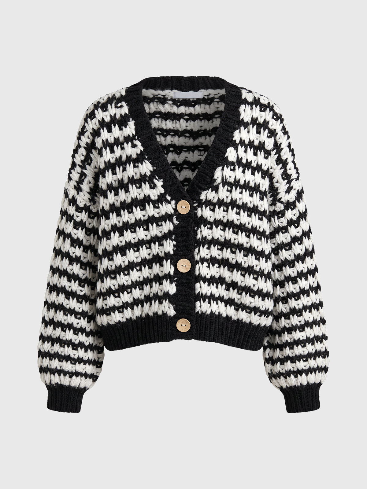 Co-ed Dorm Baggy Striped V-Neck Knit Cardigan - Black