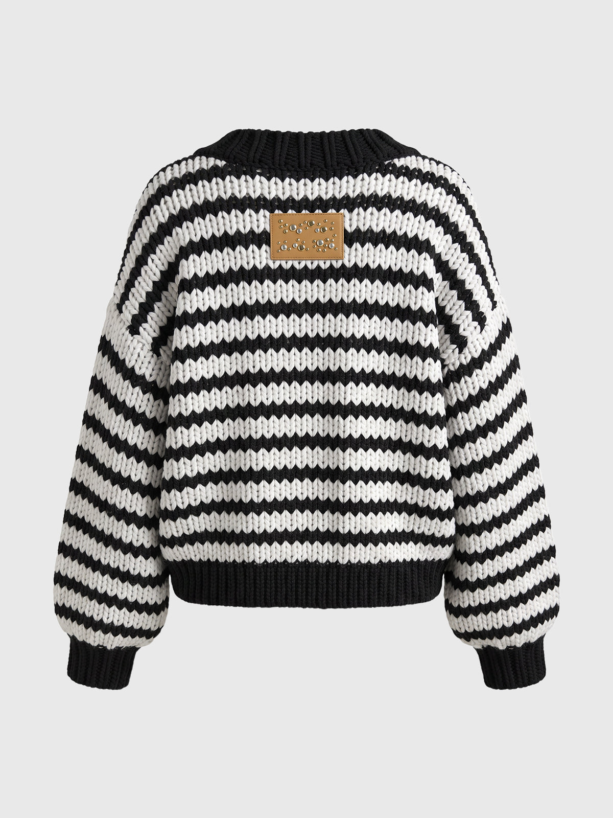 Co-ed Dorm Baggy Striped V-Neck Knit Cardigan - Black