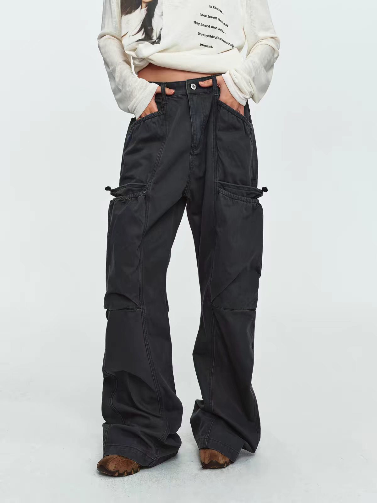 Weekday Outdoor Washed Multi-Pocket Utility Cargo Maxi Pants - Charcoal