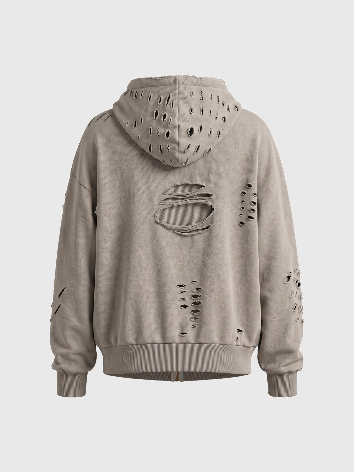 Co-ed Dorm Baggy Heavily Distressed Zip-up Hoodie - Grey