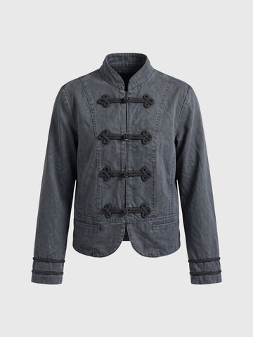 Co-ed Dorm Skimming Military Buttoned Jacket - Grey