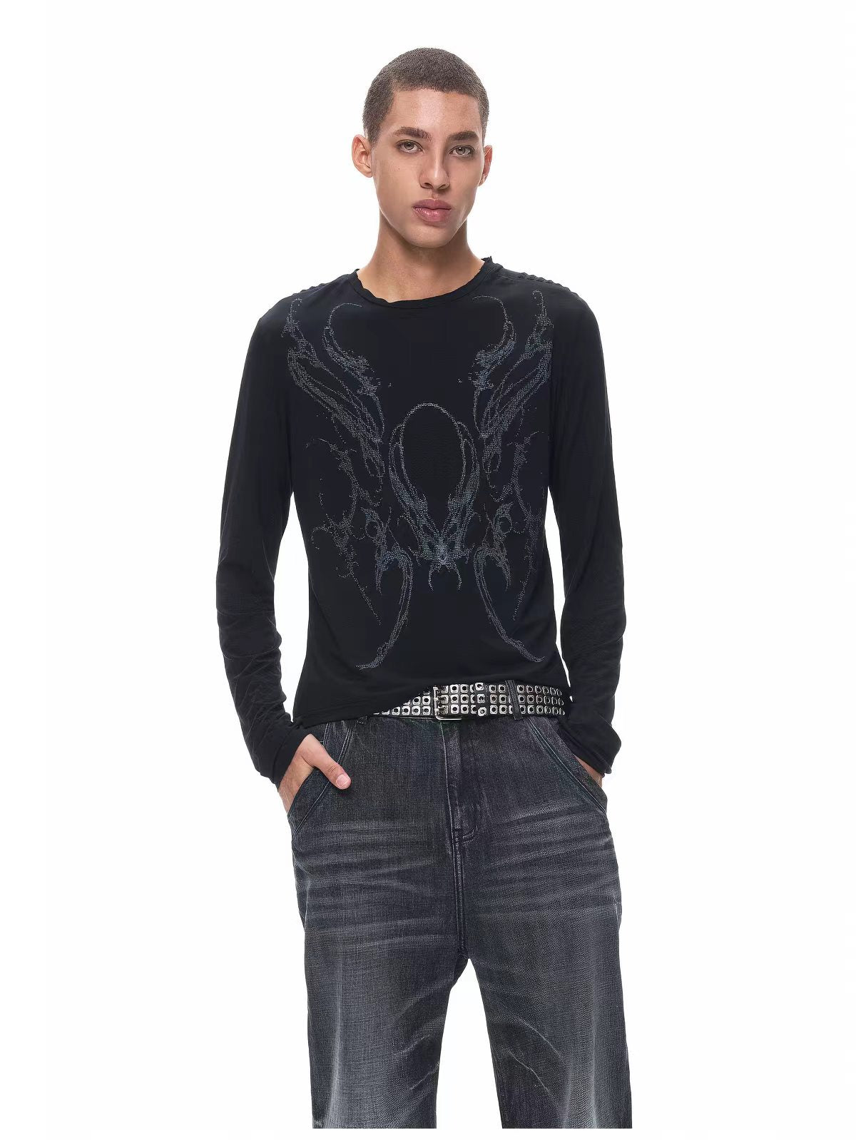 Brick Lane Skimming Graphic Print Long Sleeve Tee - Black