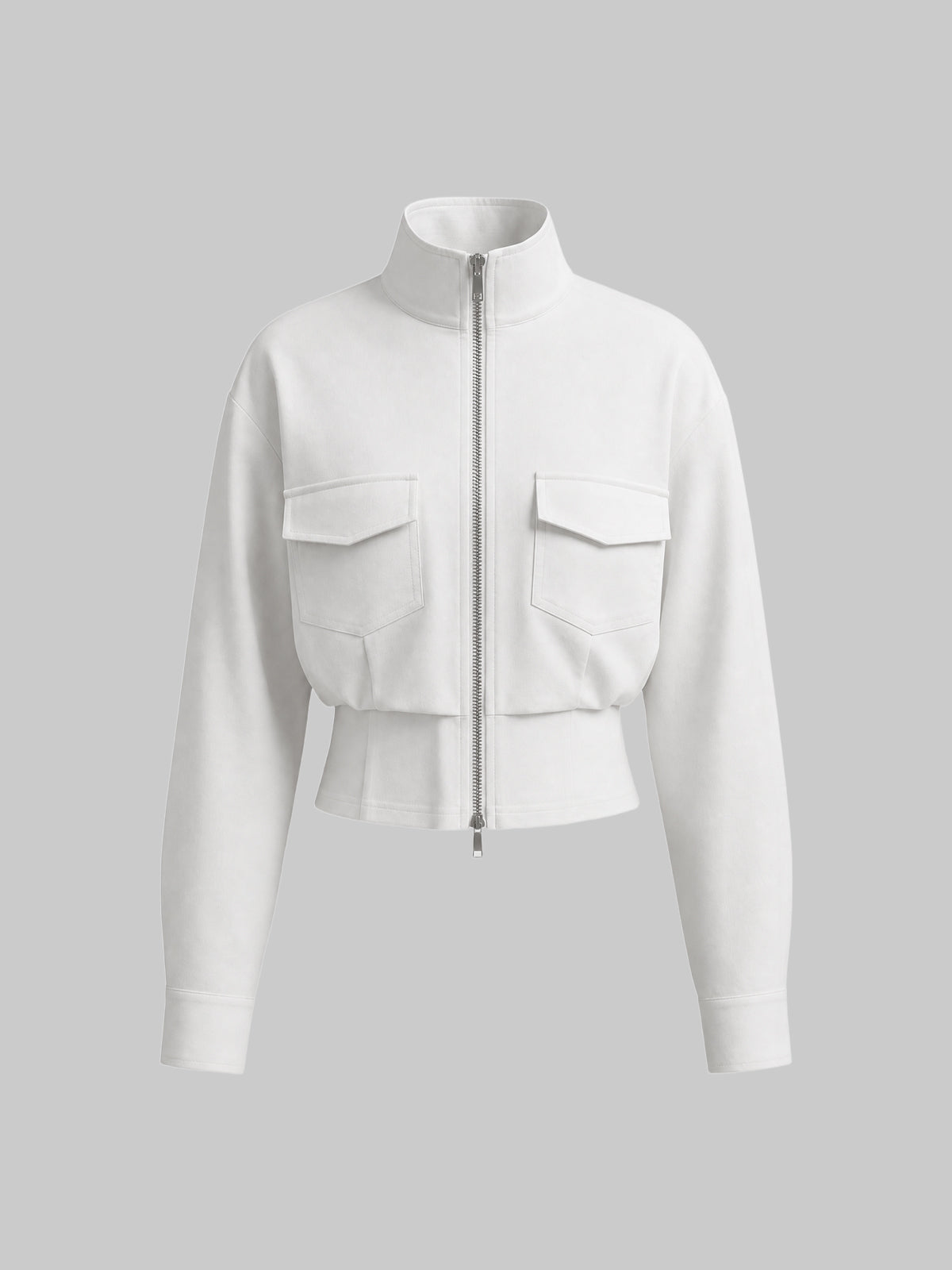 Co-ed Dorm Skimming Pocket Utility Zip-up Jacket - White