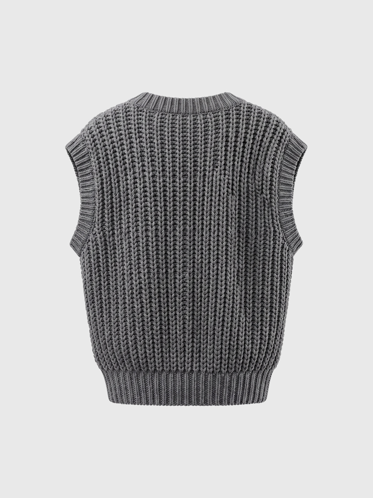 Co-ed Dorm Skimming Cable-Knit V-Neck Vest Top - Grey