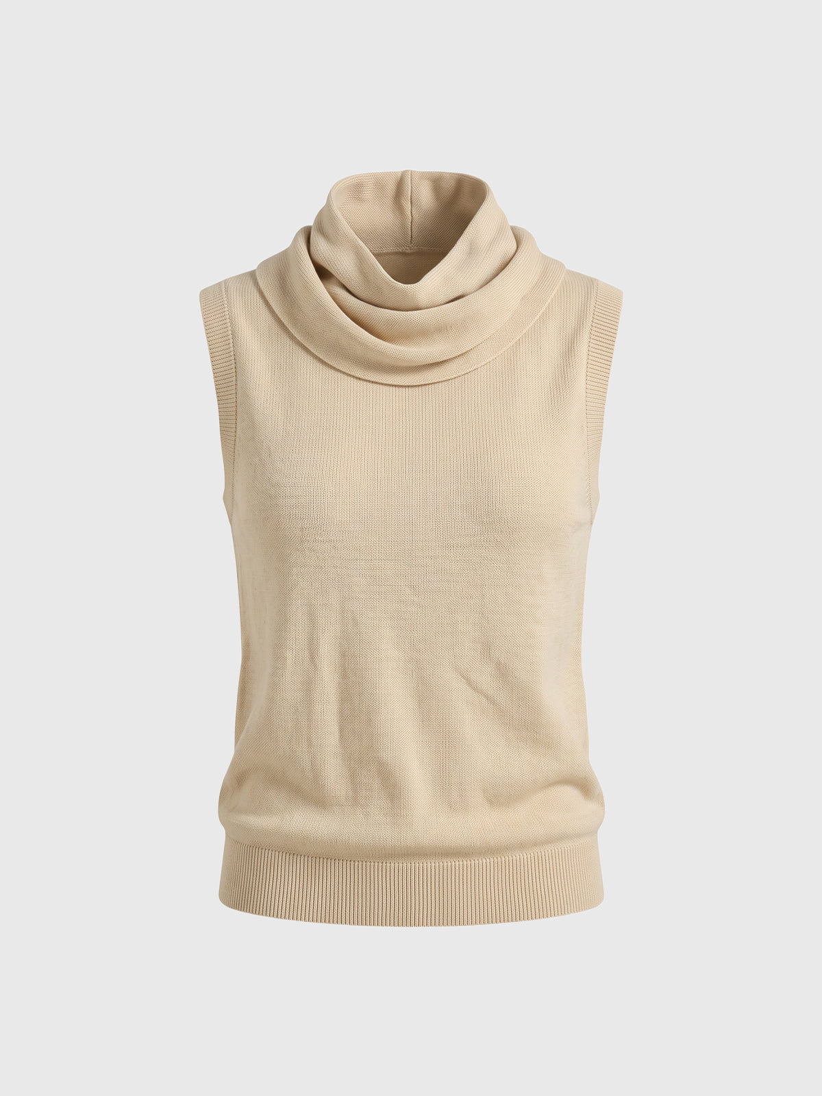 Co-ed Dorm Baggy Cowl-Neck Sleeveless Knit Top - Beige