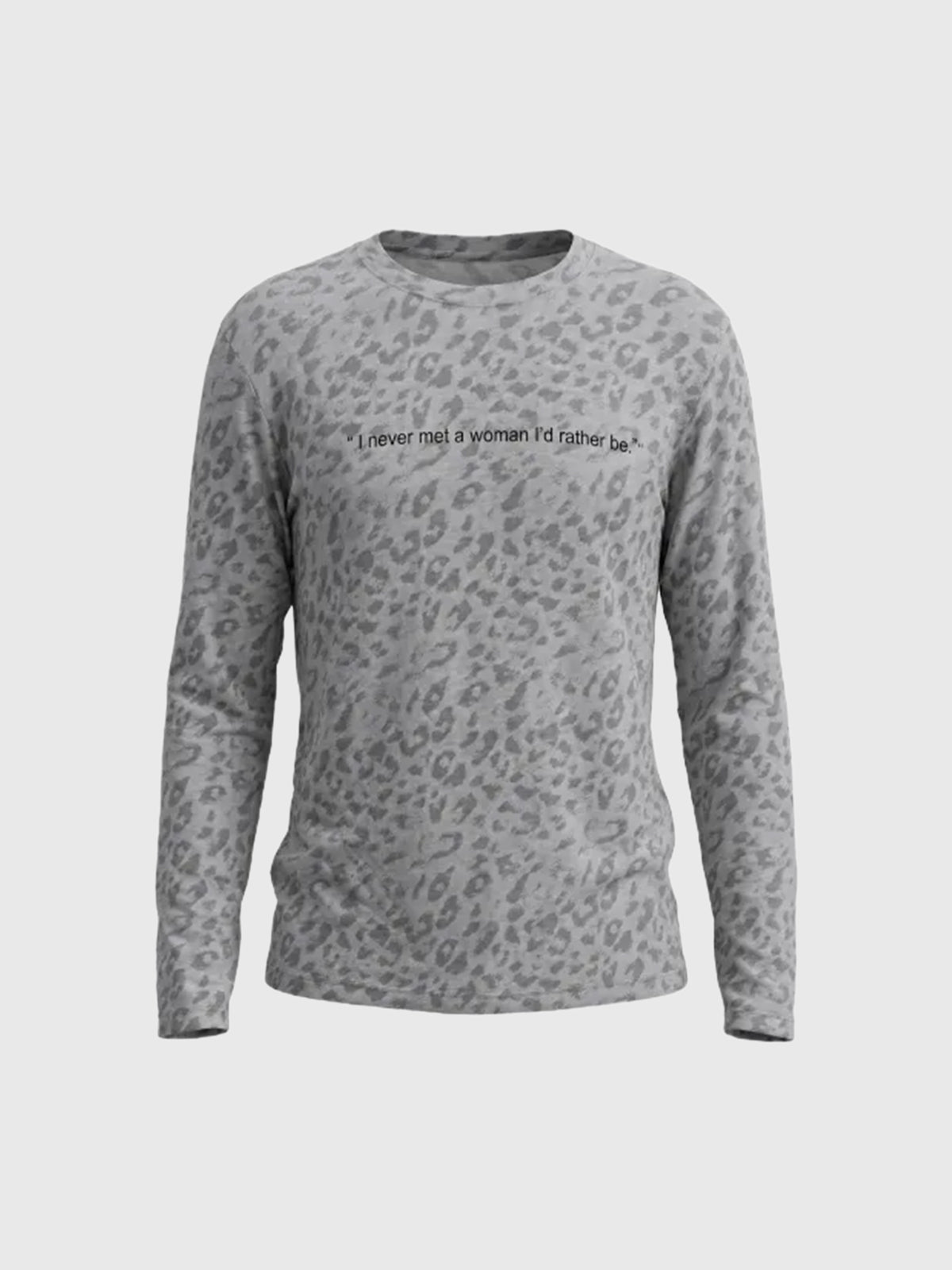 Co-ed Dorm Baggy Leopard Print Long Sleeve Top - Grey