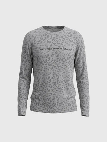Co-ed Dorm Baggy Leopard Print Long Sleeve Top - Grey