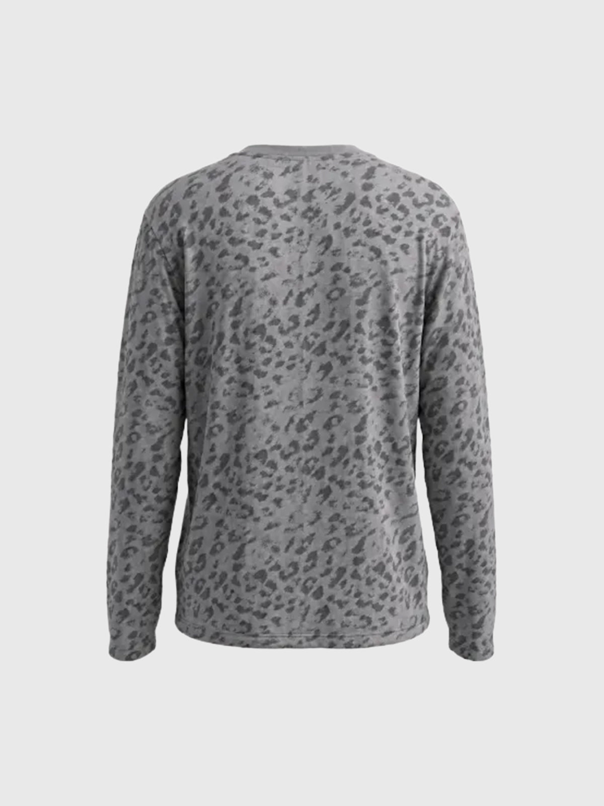 Co-ed Dorm Baggy Leopard Print Long Sleeve Top - Grey