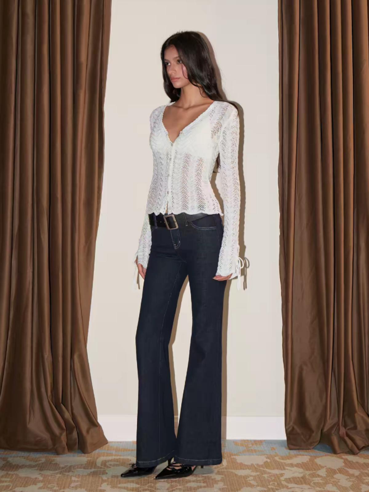 Brick Lane Ribbed Knit Button-Up Long Sleeve Cardigan - White