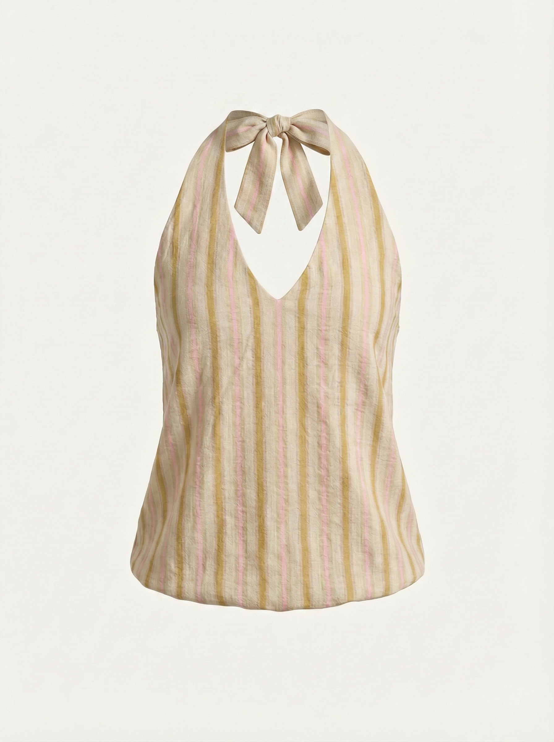 Dolled Office Halter Stripe Backless Top - Yellow