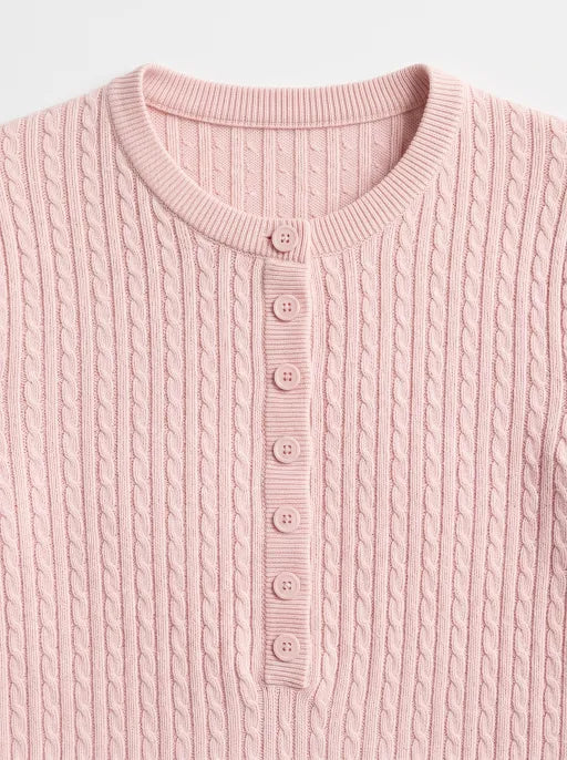 Co-ed Dorm Skimming Textured Long-Sleeve Cardigan Top - Pink