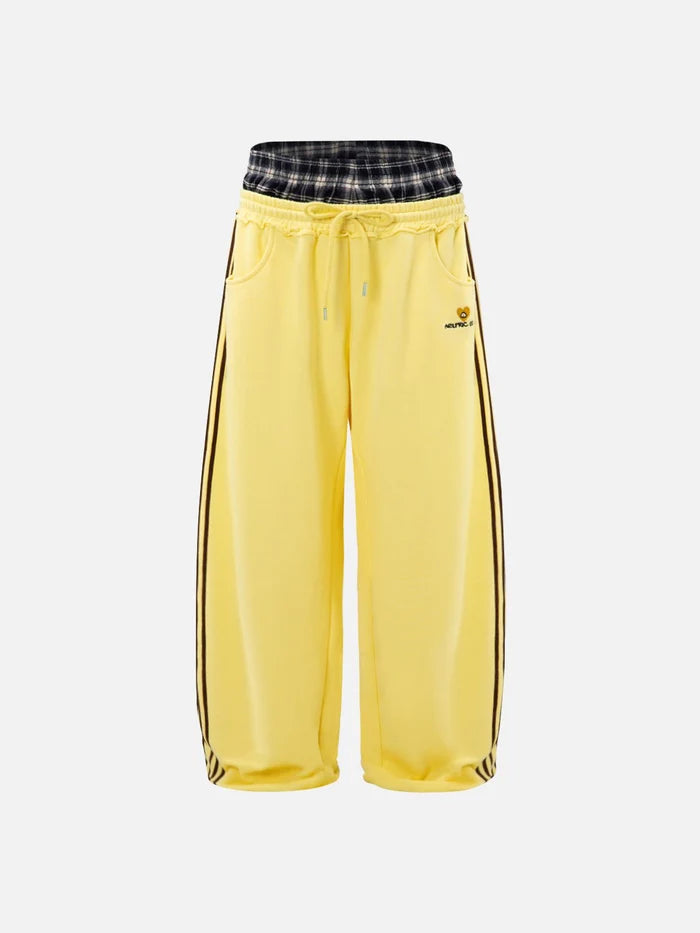 American Club Baggy Side-Stripe Track Maxi Pants - Yellow
