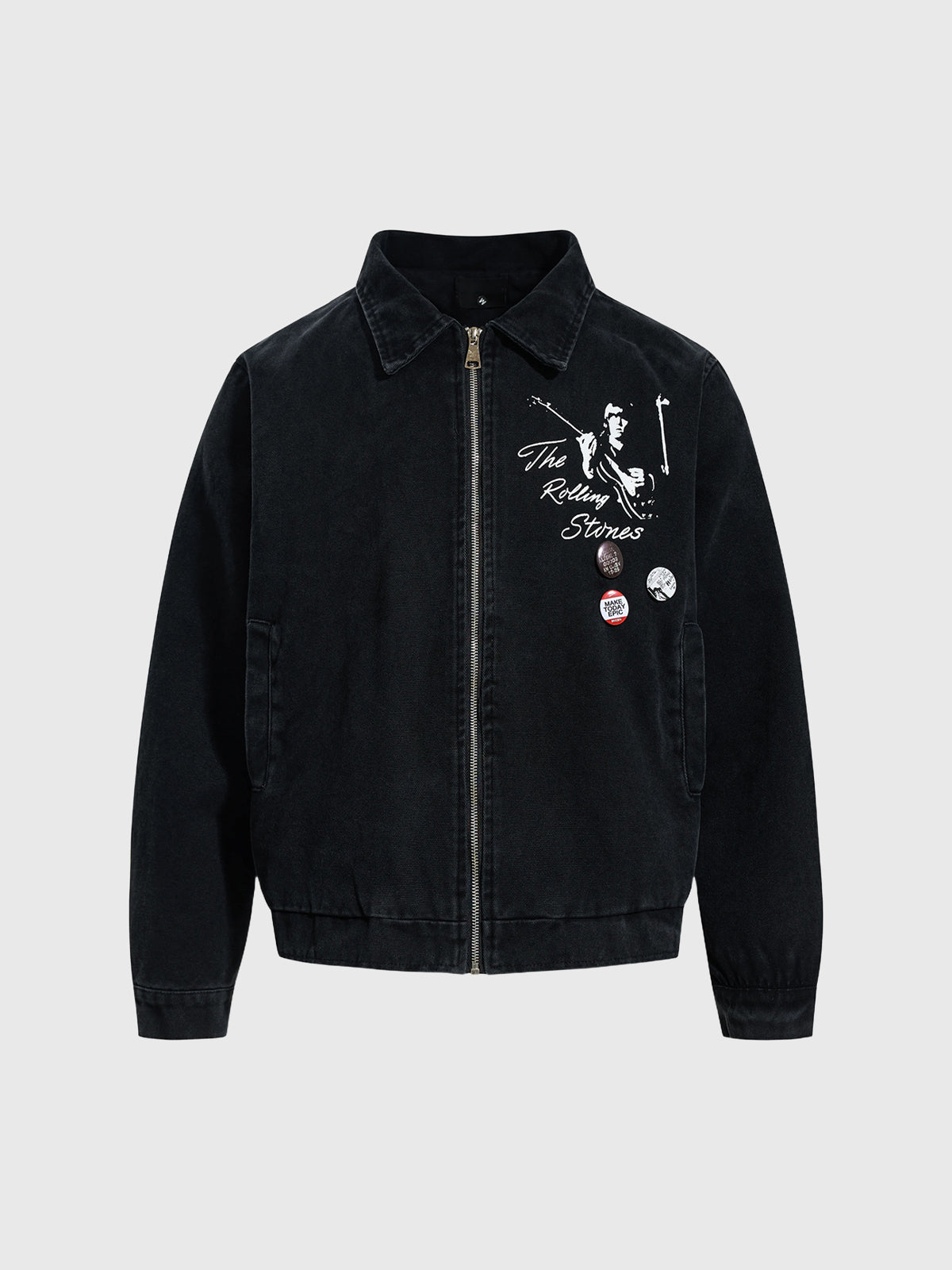 Co-ed Dorm Baggy Thorn Embroidered Bomber Jacket - Black