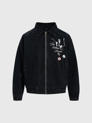 Co-ed Dorm Baggy Thorn Embroidered Bomber Jacket - Black