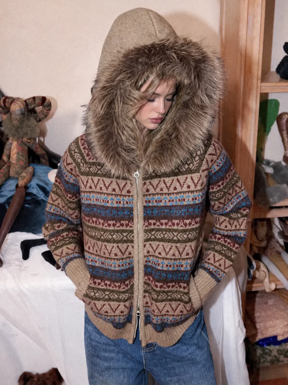 Brick Lane Multi-Pocket Distressed Utility Jacket - Brown