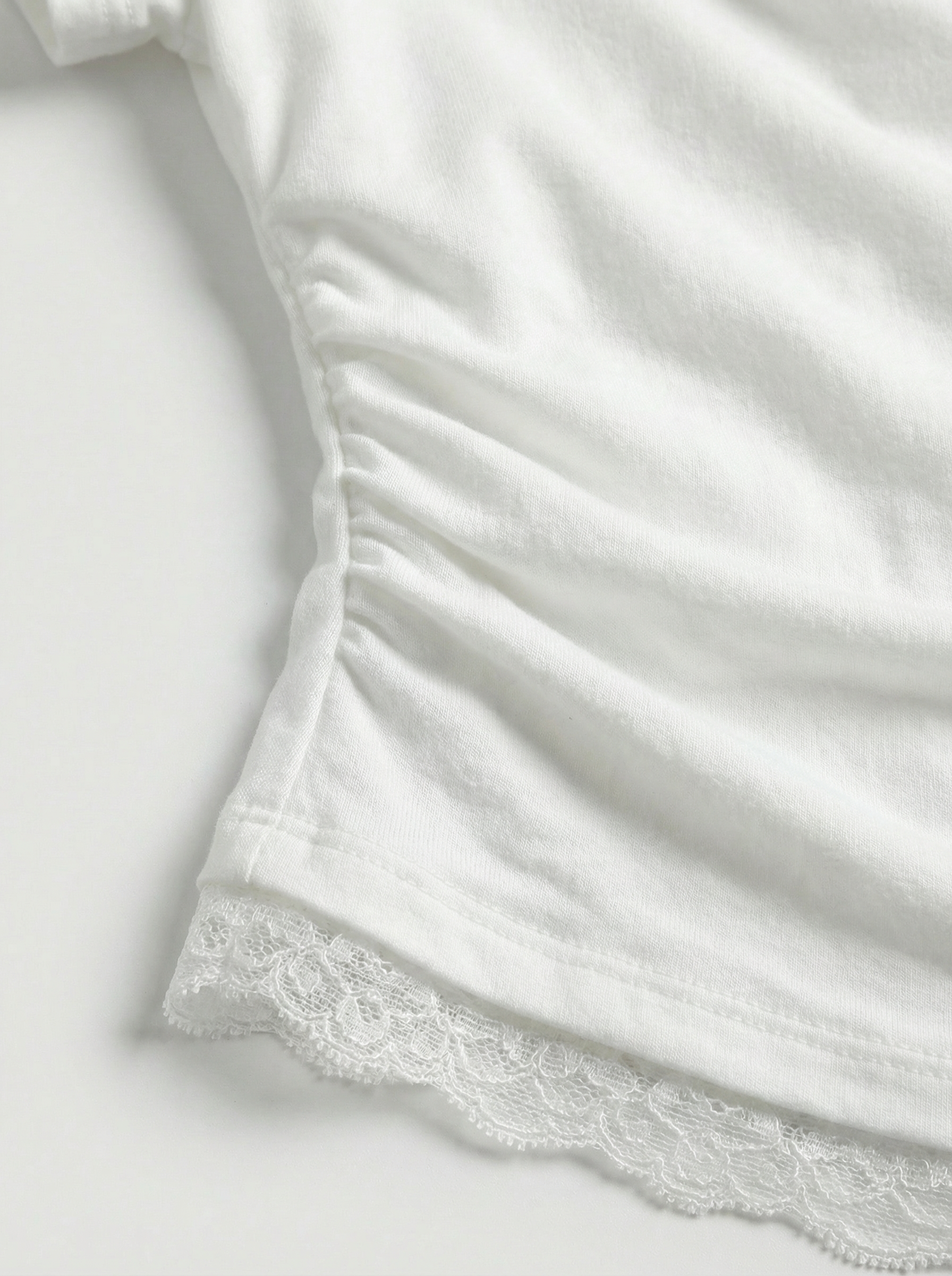Dolled Office Layered-look Lace Trim Asymmetric Top - White