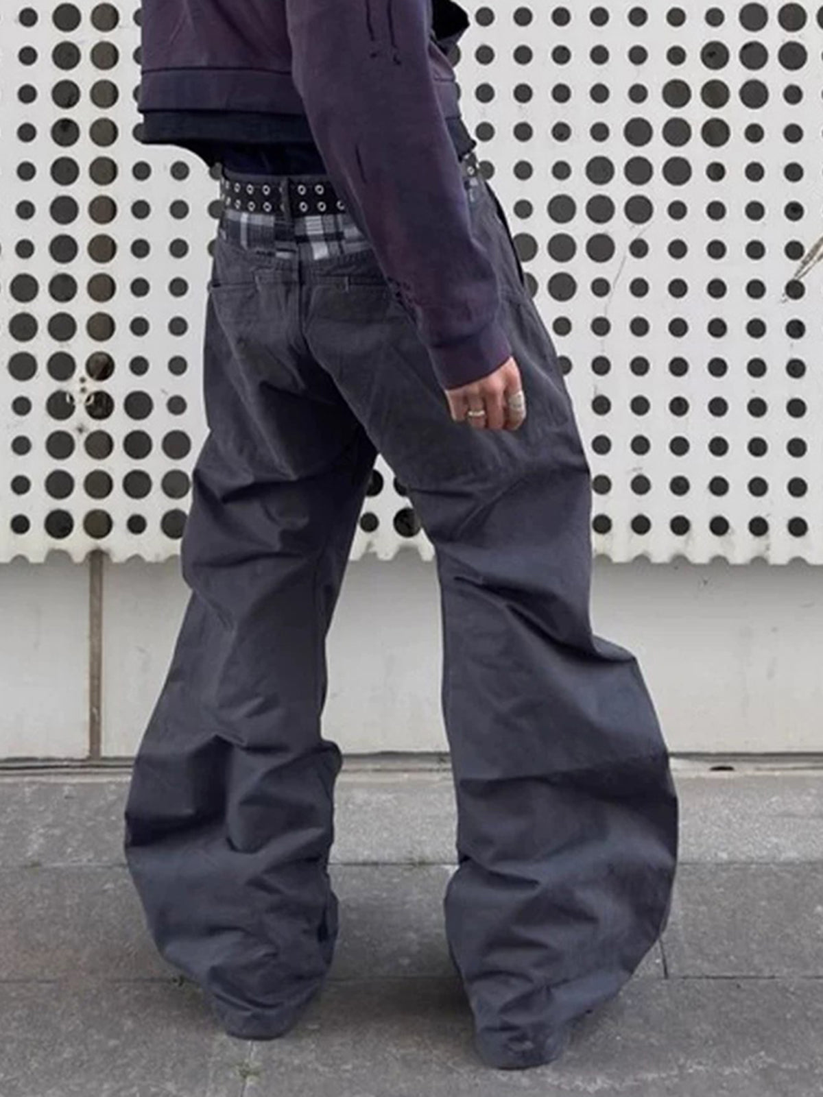 Brick Lane Curved Cut Check Plaid 3D Structured Pants - Black