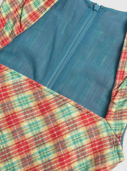 Puzzle Check Waist Dress - Chestnut Brown